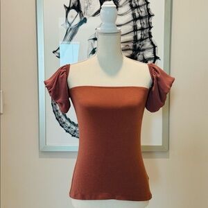 Dusty rose color off the shoulder Express top